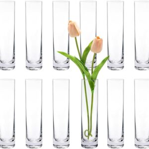 Glass Cylinder Bud Vases for Centerpieces, Set of 12 Clear Small vases,Handmade Slim Flower Vases Wedding Table Decor for Single Rose vases Bulk, Home Aesthetic Desk Decor, Party Decorations,7.5"