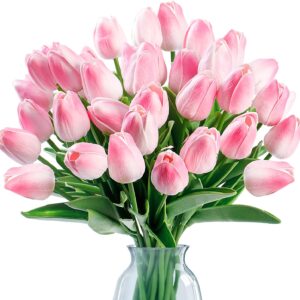 Sggvecsy 15 Pcs Fake Tulips Artificial Flowers Real Touch PU Faux Flowers Tulip Stems for Wedding Spring Bouquet Floral Arrangement Party Home Office Decorations for Mother's Day (Multi Colors)