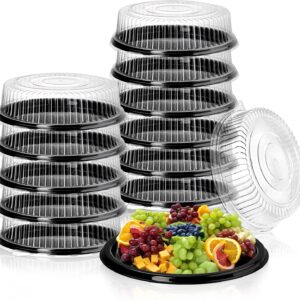 Frcctre 6 Pack 16 inch Plastic Serving Tray with Clear Lid, Heavy Duty Round Large Appetizer Serving Trays Catering Tray Party Platters for Vegetable Catering Picnic