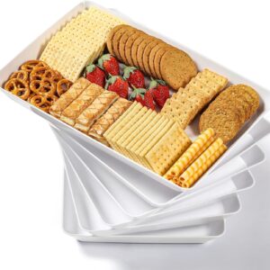 4-Pack Plastic 16" x 11" Large White Serving Trays Set - Reusable Serving Platters for Cookie, Appetizer, Charcuterie, Snack, Dessert, Party Food Display - Stackable Kitchen CounterTop Tray, BPA Free
