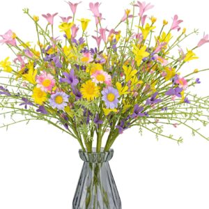 JINGHONG Artificial Spring Flowers 12 Pack Floral Picks 17” Tall Forsythia Stems with Berries for Flower Arrangements Centerpieces Indoor Outdoor Decorations