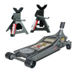 Pittsburg 3 Ton Low Profile Floor Jack and Jack Stands Set Combo with Rapid Pump Quick Lift